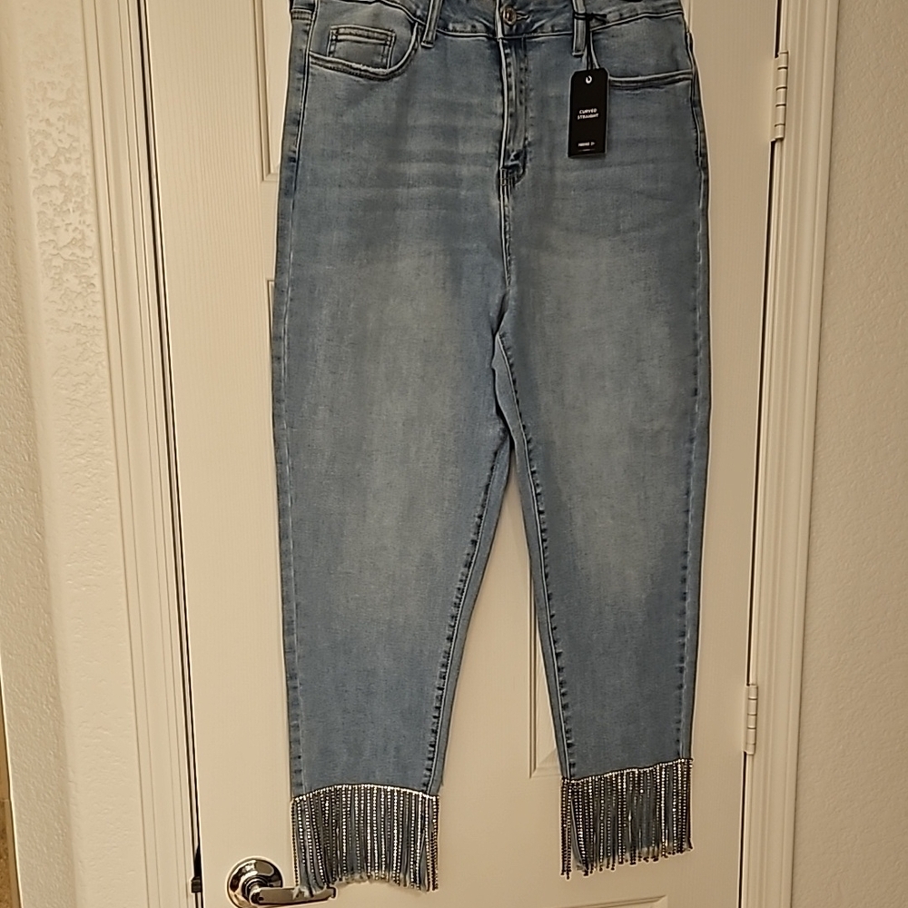 Forever 21 Blue Fringe Ankle Jeans